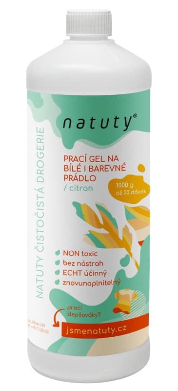 Natuty Prací gel na bílé i barevné prádlo s vůní citronu (1 l)