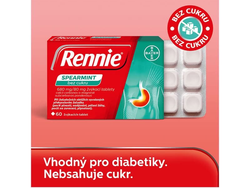 RENNIE SPEARMINT SUGAR-FREE 680MG/80MG chewable tablet 60