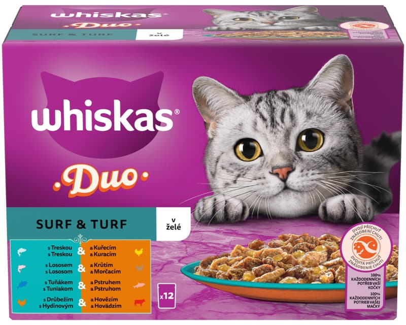 Whiskas Duo Surf & Turf pouch in jelly for adult cats 12×85 g