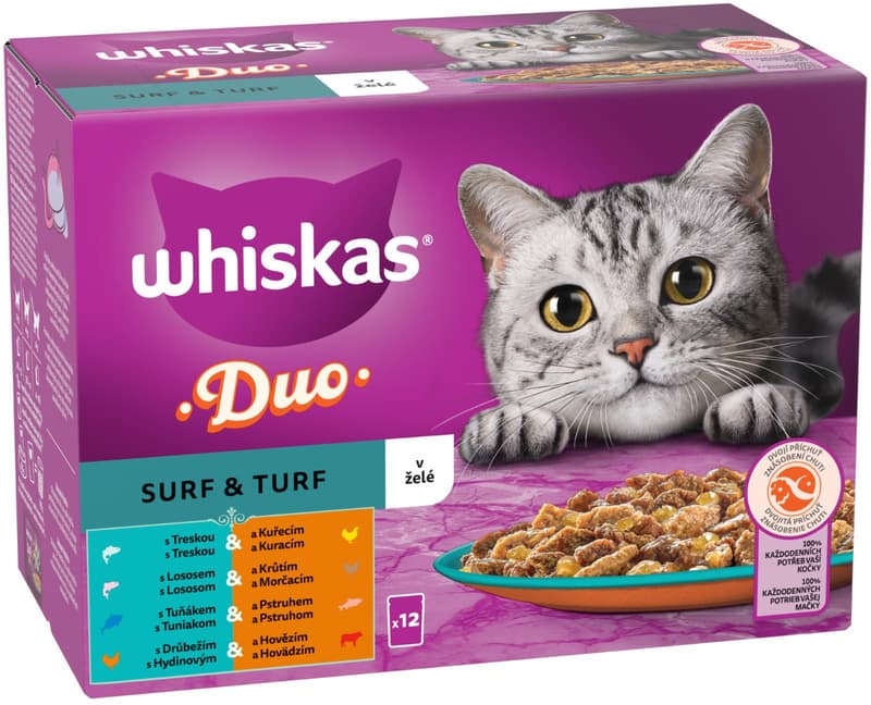 Whiskas Duo Surf & Turf pouch in jelly for adult cats 12×85 g