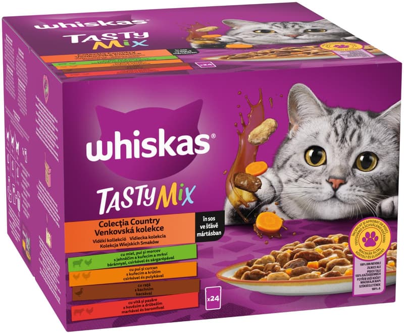 Whiskas Tasty mix Country kapsičky ve šťávě pro dospělé kočky 24×85 g