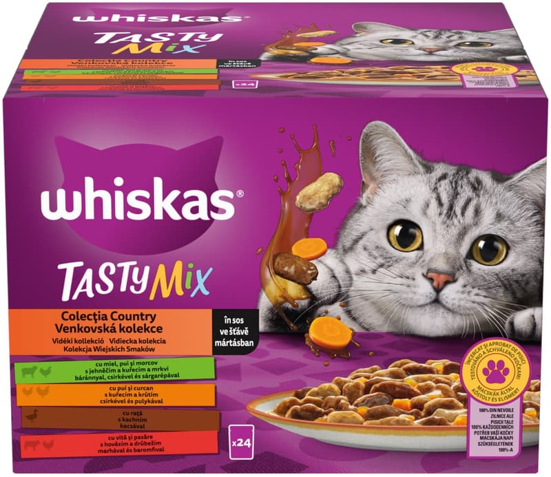 Whiskas Tasty mix Country kapsičky ve šťávě pro dospělé kočky 24×85 g