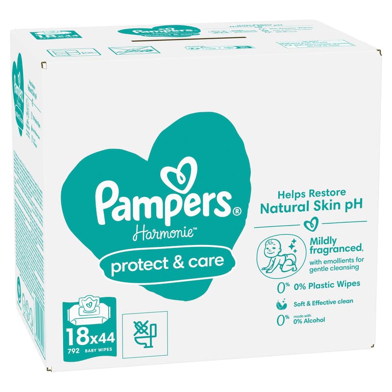Pampers Harmonie Protect & Care dětské čisticí ubrousky 18×44 ks