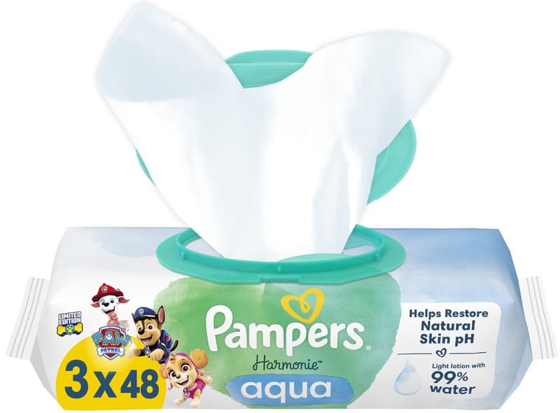 Pampers Harmonie Aqua dětské čisticí ubrousky 3×48 ks