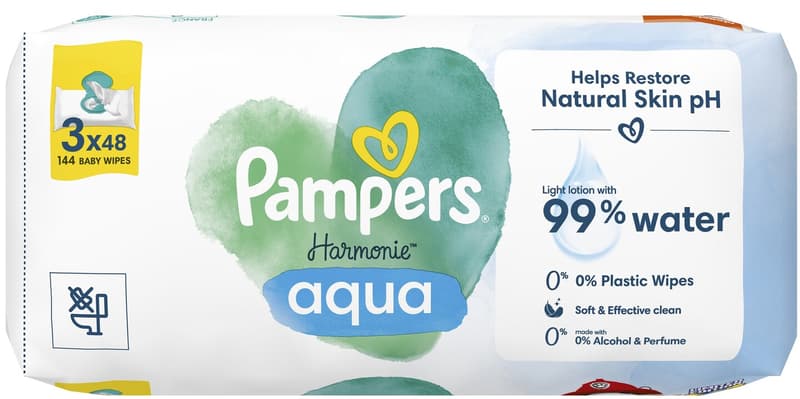 Pampers Harmonie Aqua dětské čisticí ubrousky 3×48 ks