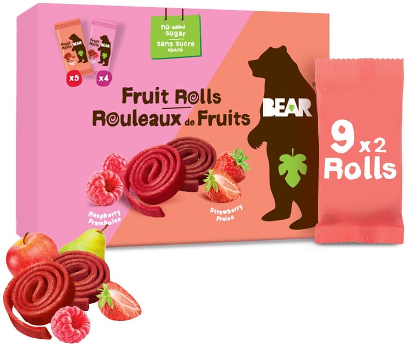 Bear Fruit Rolls jahoda a malina ovocné rolované plátky 9×20 g