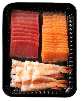Oceans Sushi set 3 (salmon sashimi slices, tuna sashimi slices, ebi shrimp)