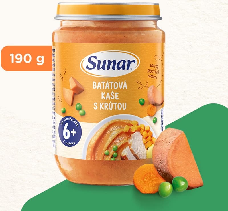 Sunar Příkrm batátová kaše s krůtím masem