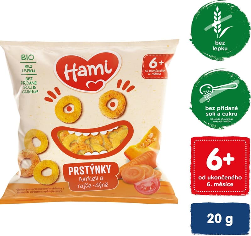Hami BIO Prstýnky mrkev, rajče-dýně