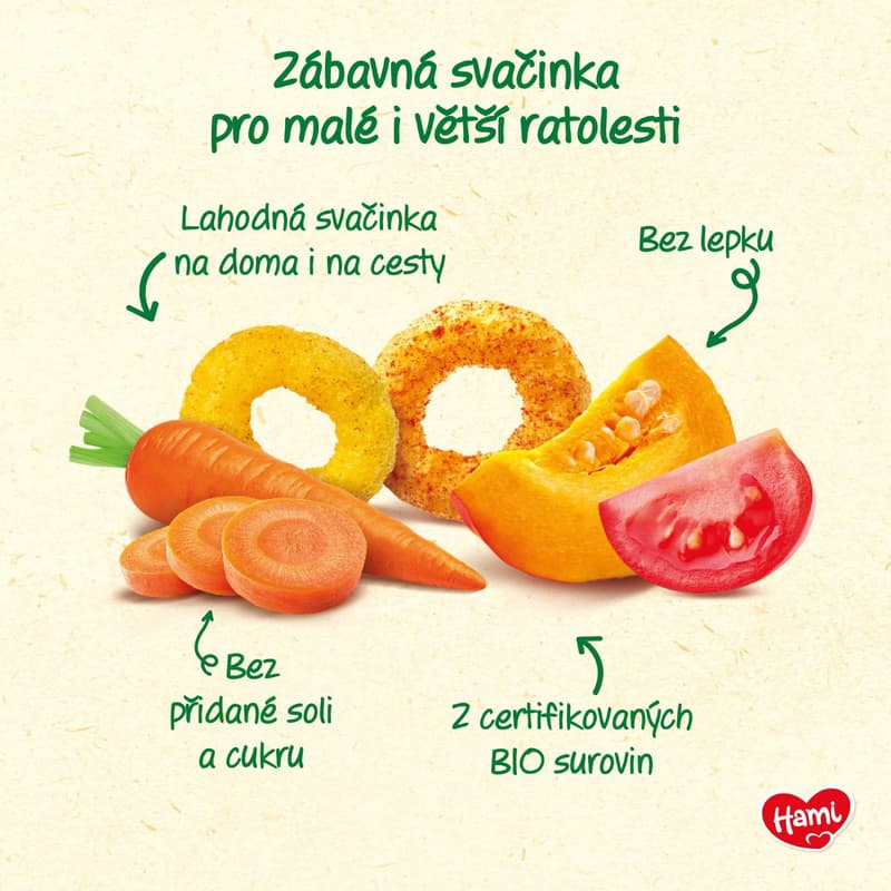 Hami BIO Prstýnky mrkev, rajče-dýně