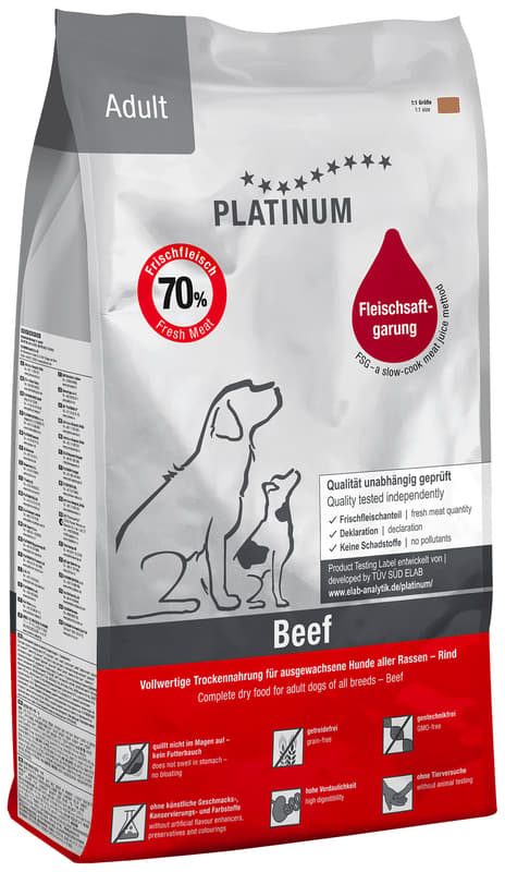 Platinum Natural Adult granulované krmivo pro psy hovězí