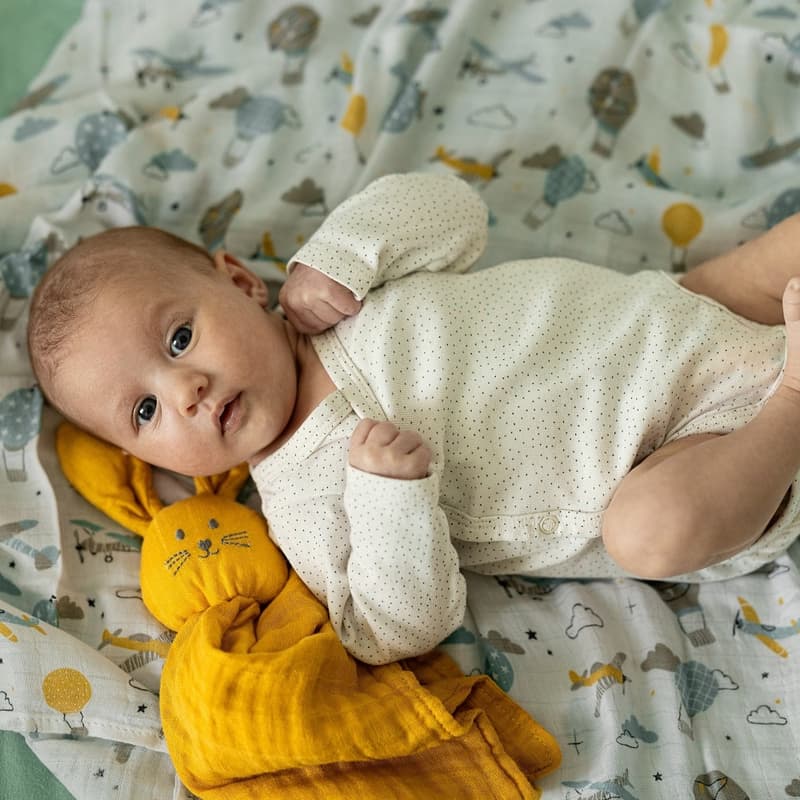 Petite & Mars Moussy Grey Planes Bamboo Muslin Diaper Set