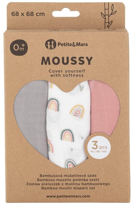 Petite & Mars Moussy Rose Rainbows Bamboo Muslin Diaper Set