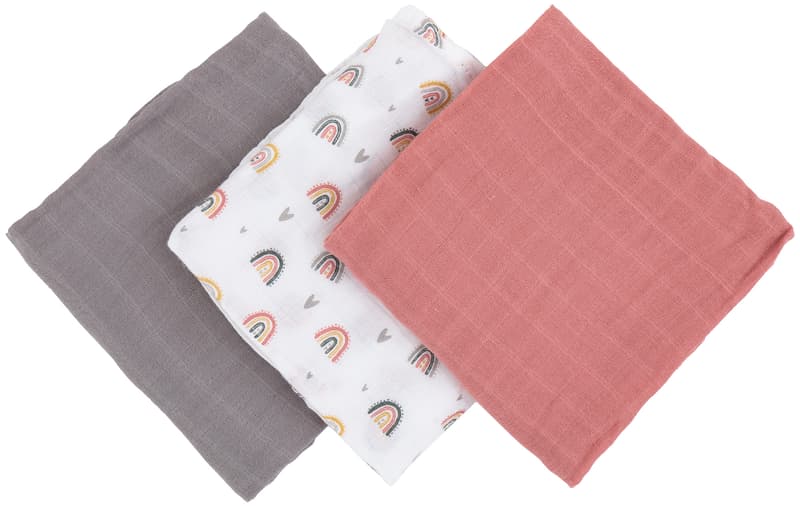 Petite & Mars Moussy Rose Rainbows Bamboo Muslin Diaper Set