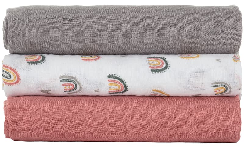 Petite & Mars Moussy Rose Rainbows Bamboo Muslin Diaper Set