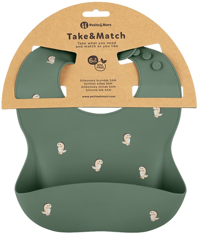 Petite & Mars Take & Match Green Dinos silikonový bryndák