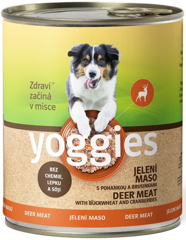 Yoggies Jelení konzerva s pohankou a brusinkami pro psy
