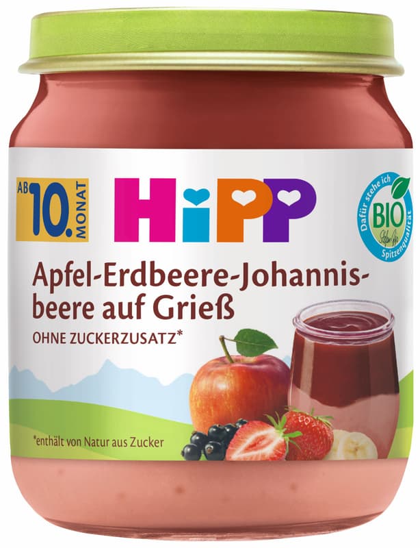 HiPP BIO Krupička s jablky, jahodami a černým rybízem