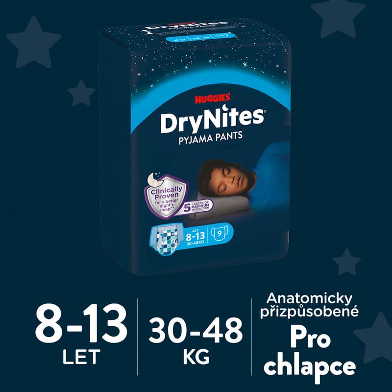 Huggies® DryNites jednorázové kalhotky na noc chlapecké L (30–34 kg)