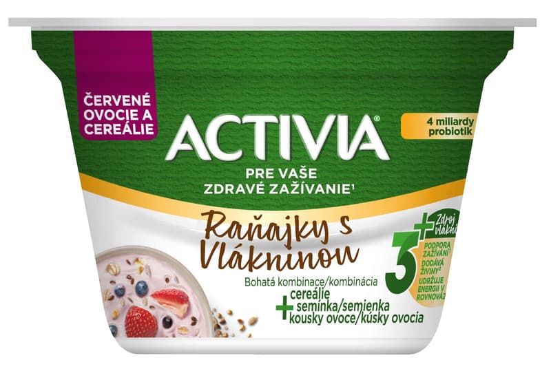 Activia Probiotický jogurt cereální snídaně červené ovoce