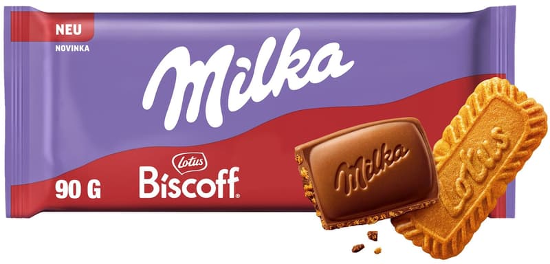 Milka chocolate Lotus Biscoff with pieces of caramelised biscuits in milk chocolate