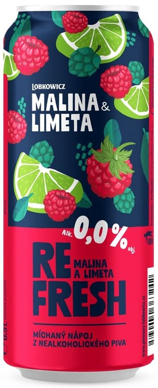 Lobkowicz Refresh Raspberry & Lime non-alcoholic beer mixed drink 6 × 0.5 L cans