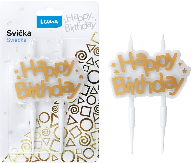 Luma Svíčka Happy Birthday zlatá