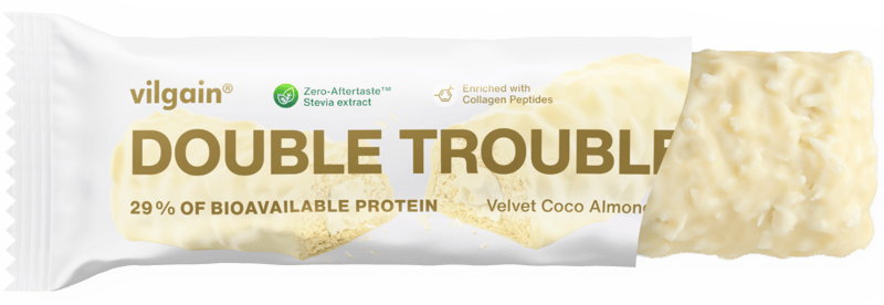 Vilgain Double Trouble Protein Bar Proteinová kokosová tyčinka v bílé čokoládě