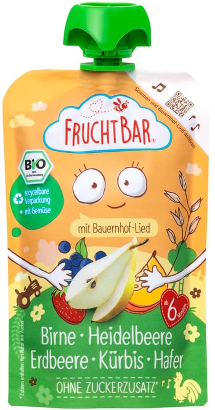 FruchtBar BIO Fruit pocket with pears, blueberries, strawberries, pumpkin and oatmeal