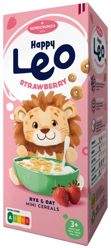 Nordcrunch Happy Leo cereal rings with strawberries