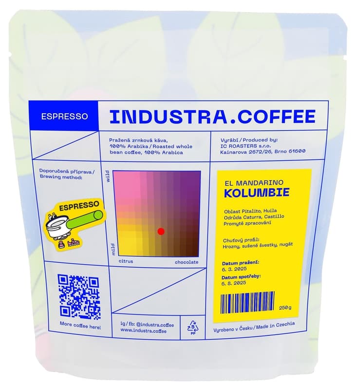 Industra.Coffee Colombia El Mandarino espresso whole bean coffee