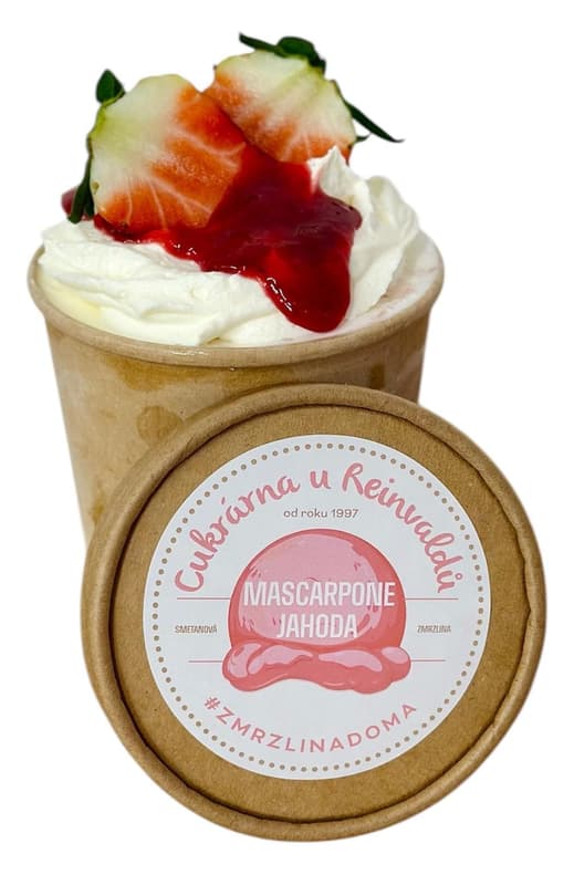 Cukrárna u Reinvaldů Mascarpone a jahoda zmrzlina