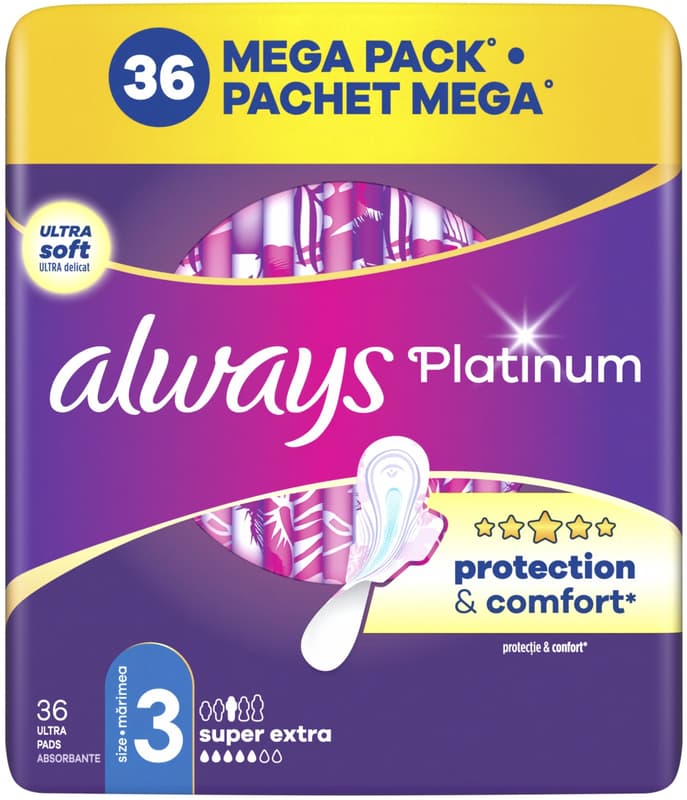 Always Platinum Super Extra pads with wings, size 3