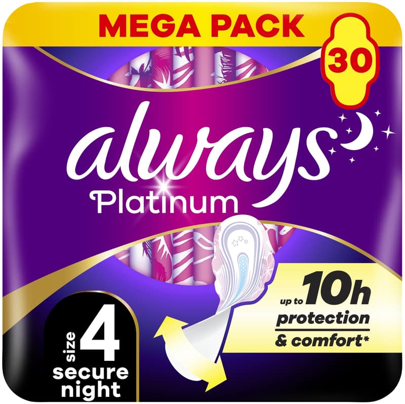 Always Platinum Secure Night pads with wings, size 4
