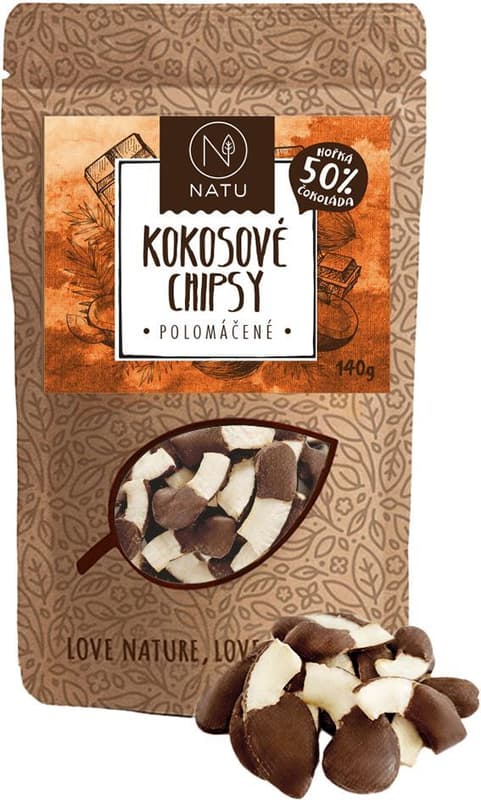 Natu Kokosové chipsy polomáčené v 50% hořké čokoládě