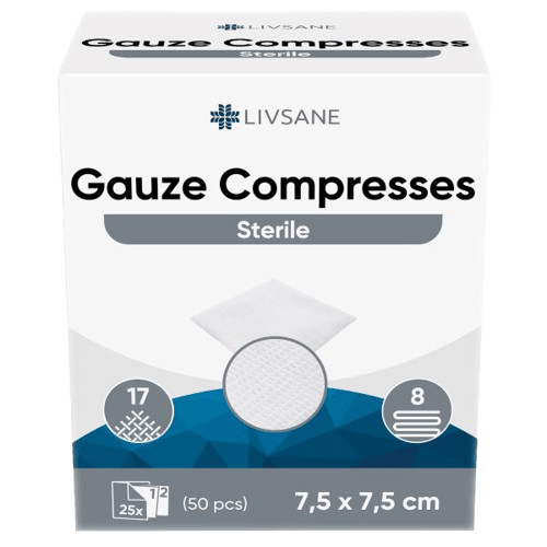 LIVSANE Sterilní gázové kompresy 7.5x7.5cm 25x2ks