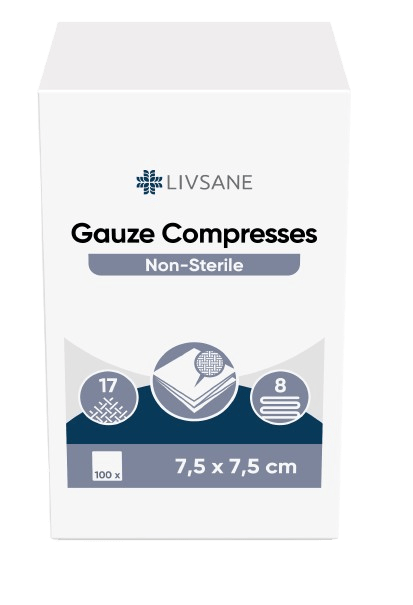 LIVSANE Nesterilní gázové kompresy 7.5x7.5cm 100ks