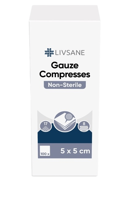LIVSANE Nesterilní gázové kompresy 5x5cm 100ks