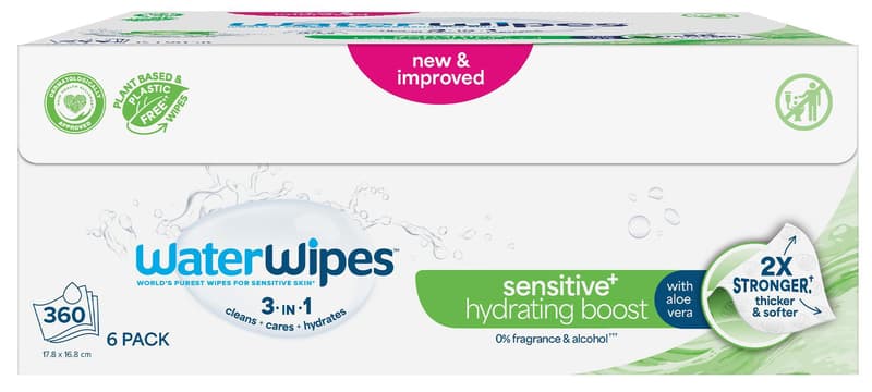 Waterwipes Hydrating Clean ubrousky vlhčené bez obsahu plastů 6×60 ks