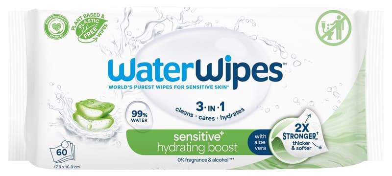 Waterwipes Hydrating Clean ubrousky vlhčené bez obsahu plastů 6×60 ks