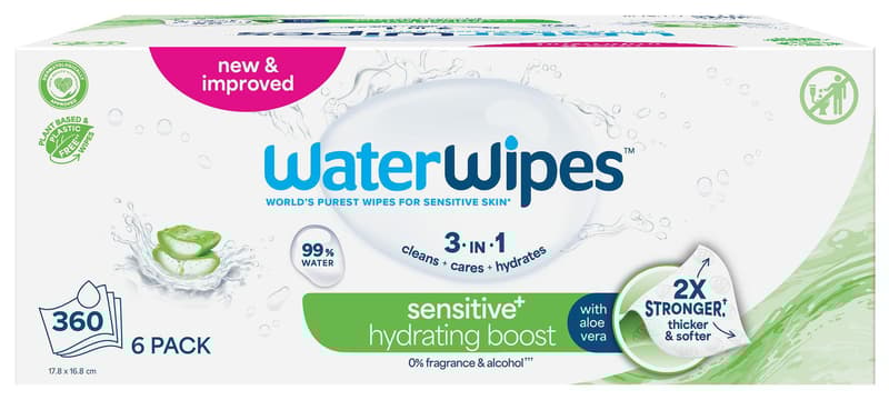 Waterwipes Hydrating Clean ubrousky vlhčené bez obsahu plastů 6×60 ks