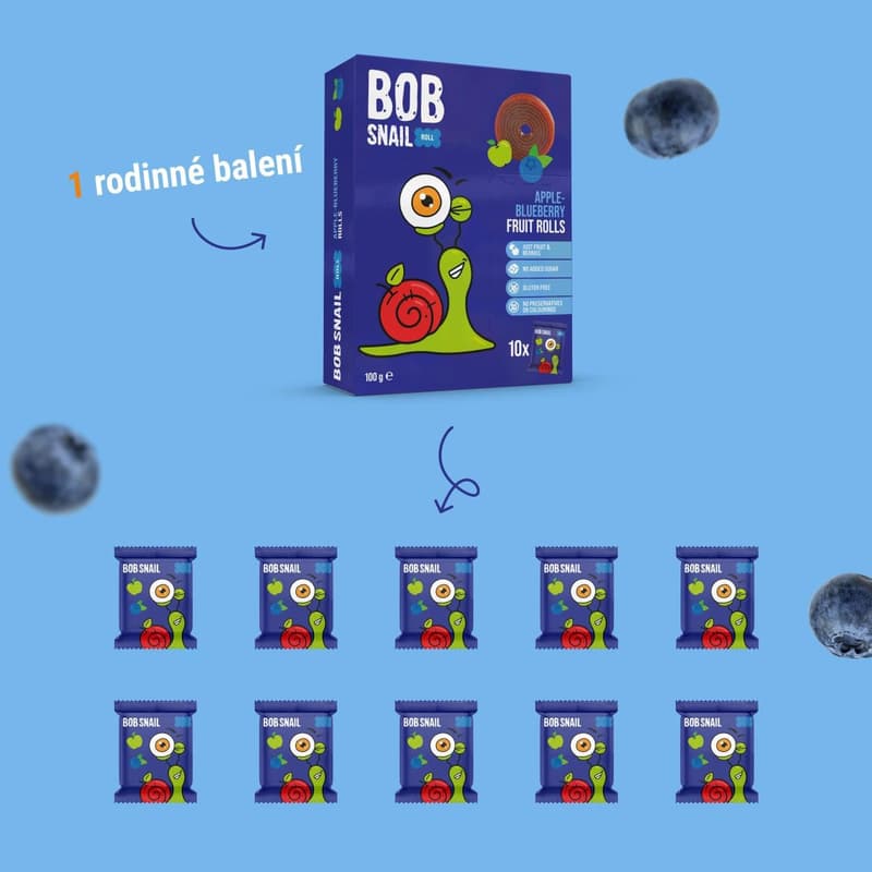 Šnek Bob Ovocné rolky jablko a borůvka