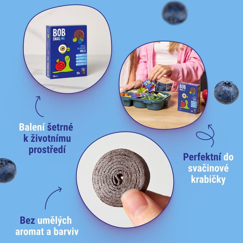 Šnek Bob Ovocné rolky jablko a borůvka