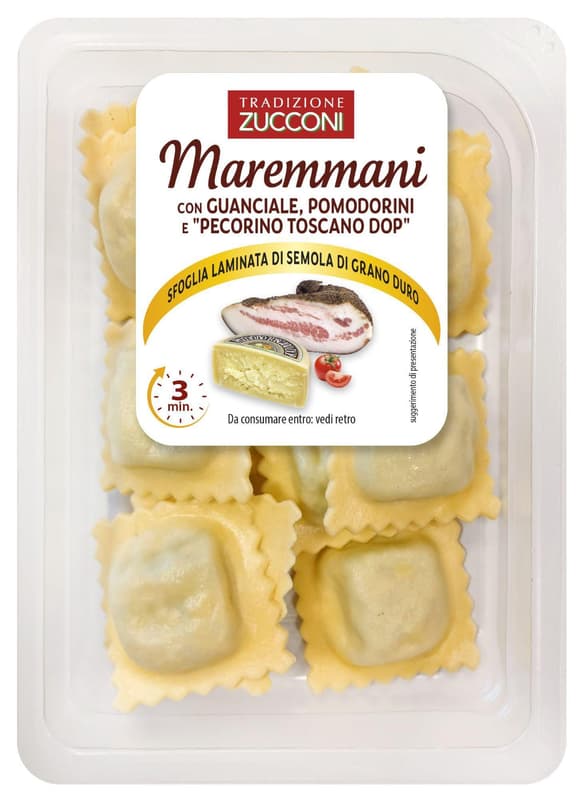 Zucconi Ravioli se slaninou, cherry rajčátky a toskánským pecorino
