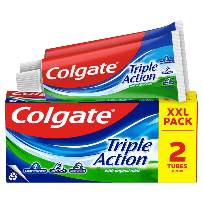 Colgate Triple Action Original Mint zubní pasta, 2×75 ml