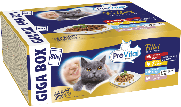PreVital Pouches for cats mix of meat and fish in jelly 80×85 g
