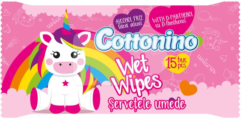 Cottonino Vlhčené ubrousky pro miminka s jednorožcem růžové