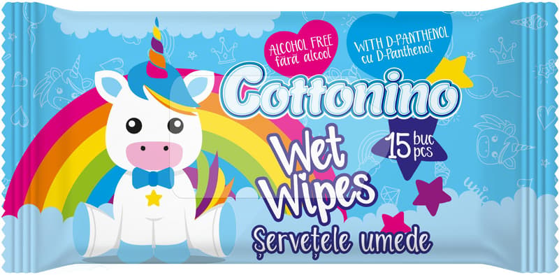 Cottonino Vlhčené ubrousky pro miminka s jednorožcem modré