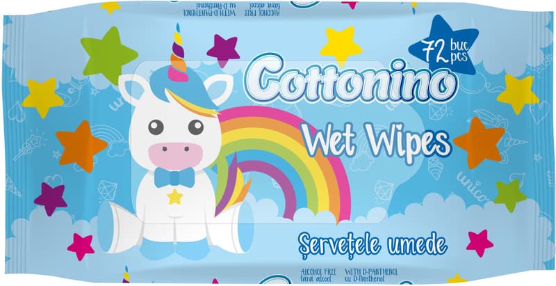 Cottonino Vlhčené ubrousky pro miminka s jednorožcem modré