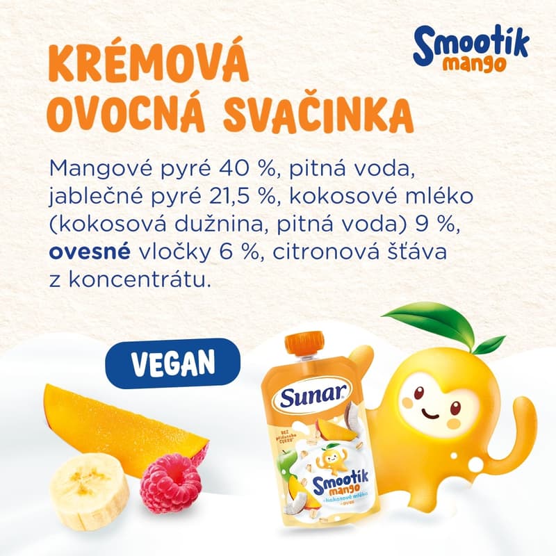 Sunar Smootík dětská kapsička mango, kokosové mléko a ovesné vločky